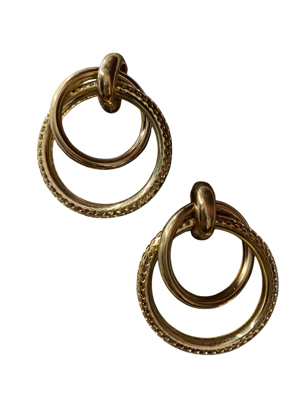 Textured Gold Double Hoop Drop Earrings for Women